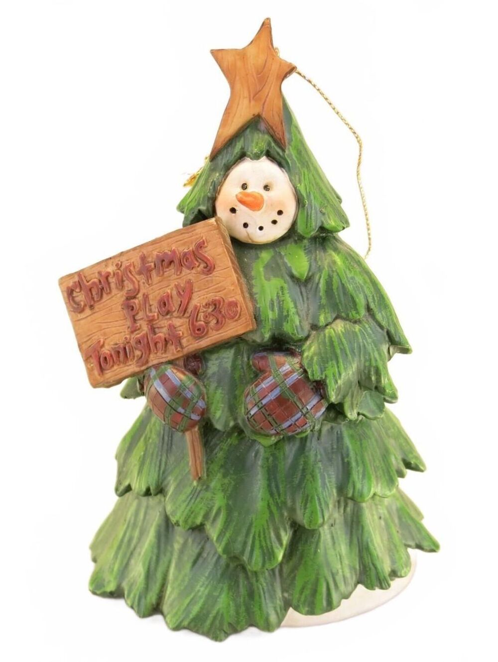 Large Deb Stain RAZ 1999 Resin Christmas Play Snowman Tree Ornament